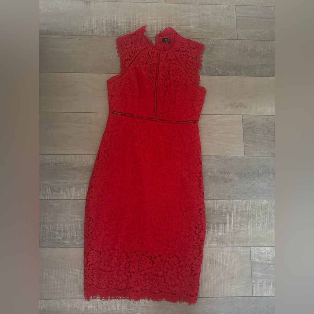 Bardot Red Lace Midi Dress